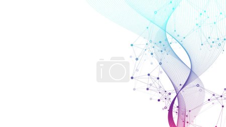 Photo for Scientific illustration genetic engineering and gene manipulation concept. DNA helix, DNA strand, molecule or atom, neurons. Abstract structure for Science or medical background. Wave flow. - Royalty Free Image