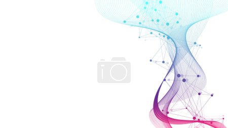 Photo for Scientific illustration genetic engineering, DNA helix, DNA strand, molecule or atom, neurons. Genomic sequences visualization. Abstract structure for Science or medical background - Royalty Free Image
