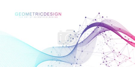 Digits abstract background with connected lines and dots, wave flow. Digital neural networks. Network and connection background for your presentation. Graphic polygonal background. Vector illustration