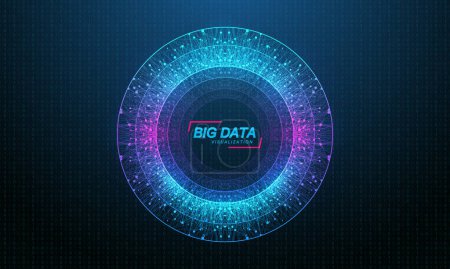 Big Data Visualization Logo Concepto de plantilla. Elemento de diseño de ideas para la tecnología de Internet. Quantum Computing Technology. Inteligencia artificial. Tecnología de cadena de bloques. Vector futurista.