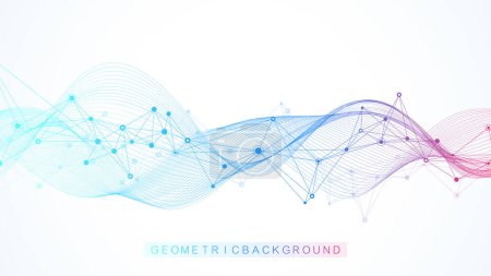 Abstrakte technische Netzwerkverbindungen. Digitale Technologie und Big Data Analyse Hintergrund. Blauer Hintergrund mit Plexuslinien. Geometrischer Hintergrund mit abstraktem Netz.