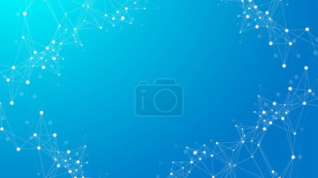 Abstract tech network connection dots. Digital technology and big data analysis background. Blue background with plexus lines. Geometric background with abstract mesh.