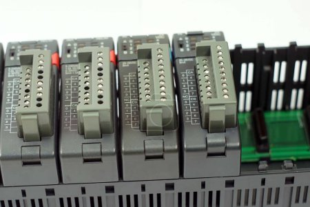 Foto de A connector fot wiring a plc  and out put of PLC Unit. - Imagen libre de derechos