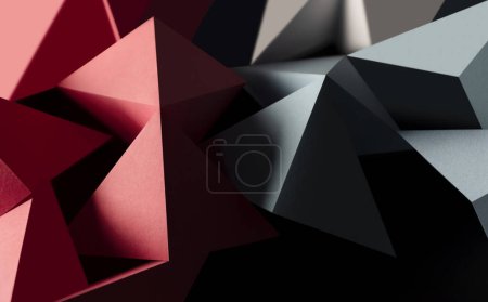 Photo for Geometric shapes made colorful paper, dark background - Royalty Free Image