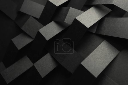 Téléchargez les photos : Macro image de rayures tressées noires en composition géométrique, illustration 3D, fond abstrait - en image libre de droit