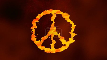 Téléchargez les photos : Campagne pour le désarmement nucléaire symbole de paix brûlant dans le feu illustration - en image libre de droit