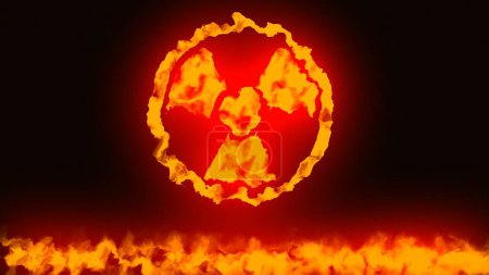 Photo for Radioactive contamination warning symbol burning in flames background illustration - Royalty Free Image
