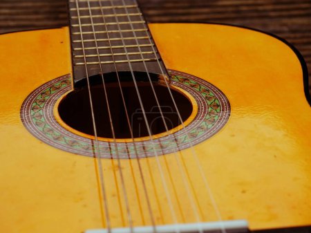 Photo for Classical guitar strings and frets medium shot zoom selective focus - Royalty Free Image
