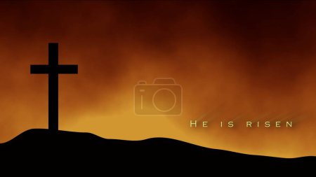 Téléchargez les photos : Croix chrétienne crucifix contre ciel nuageux doré illustration - en image libre de droit