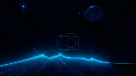 Mountain peaks against night sky with twinkling stars illustration 