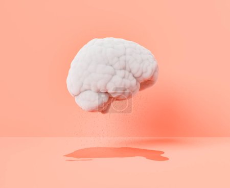Photo for Creative 3D rendering of brain shaped fluffy cloud with rain drops against orange background - Royalty Free Image