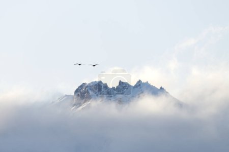 Foto de Picos alrededor de la ciudad de El Chaltn en el Parque Nacional Los Glaciares. Cordillera alrededor del Cerro Torre. Patagonia salvaje durante el invierno. - Imagen libre de derechos
