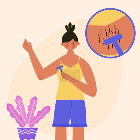 Illustration for Women shaving armpits Illustration character. - Royalty Free Image