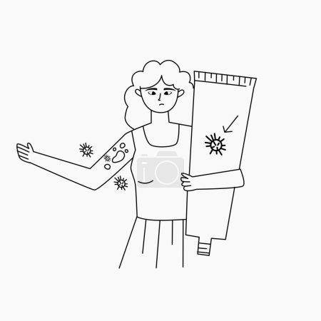 Illustration eines Mädchens, das Tinea-Salbe versicolor auf ihre Hände aufträgt.