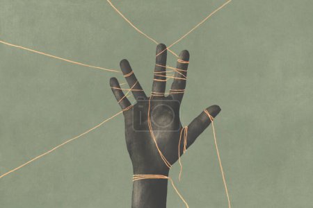 Téléchargez les photos : Illustration d'une main attachée noire, concept abstrait surréaliste - en image libre de droit