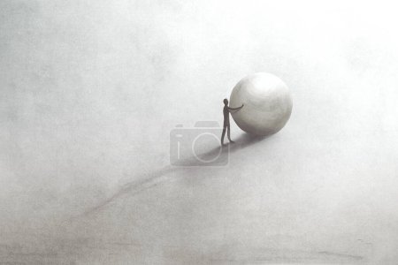 Téléchargez les photos : Illustration de l'homme roulant grand ballon, concept abstrait - en image libre de droit
