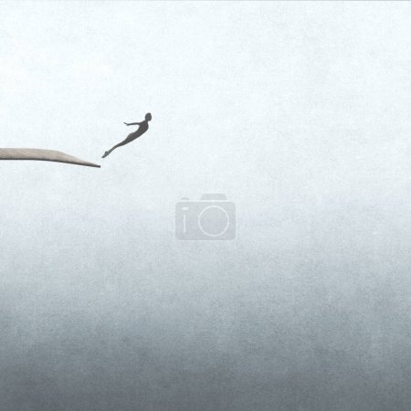 Téléchargez les photos : Illustration d'une personne sautant dans le vide, concept surréaliste - en image libre de droit