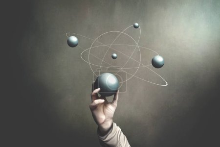 Foto de Ilustración de la mano celebración esfera que representa las actividades de los planetas, ciencia concepto surrealista - Imagen libre de derechos