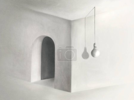 Téléchargez les photos : Chambre vide avec lampe et mur en béton - en image libre de droit