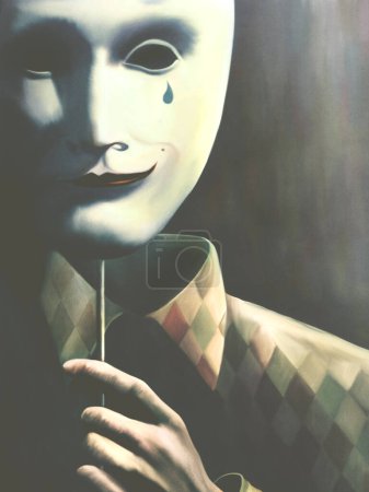 3d Illustration of clown mask, surreal concept