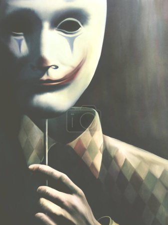 Illustration of clown mask, surreal concept