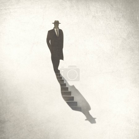 Téléchargez les photos : Illustration de l'homme descendant dans son ombre, concept surréaliste - en image libre de droit
