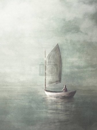 Téléchargez les photos : Illustration d'un voilier naviguant vers des horizons infinis - en image libre de droit