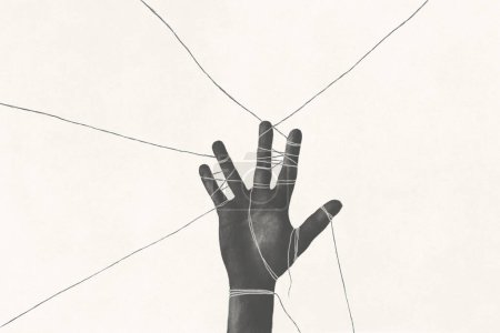 Téléchargez les photos : Illustration d'une main attachée noire, concept minimal abstrait surréaliste - en image libre de droit
