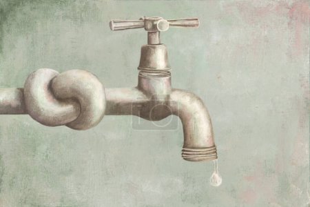 Téléchargez les photos : Illustration du robinet fermé, problème de l'eau question sociale, concept abstrait surréaliste - en image libre de droit