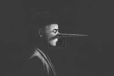 Téléchargez les photos : Portrait d'homme menteur dans l'obscurité, illustration concept surréaliste - en image libre de droit