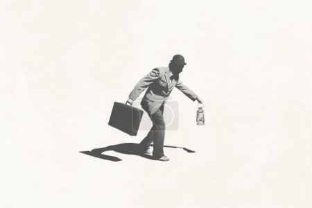 Téléchargez les photos : Illustration d'un homme d'affaires illuminant son chemin avec une lampe, concept minimal - en image libre de droit