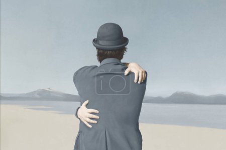 Téléchargez les photos : Illustration de l'homme se serrant dans ses bras, concept abstrait d'amour-propre - en image libre de droit
