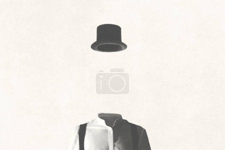 Téléchargez les photos : Illustration du portrait de l'homme invisible avec chapeau, concept surréaliste d'invisibilité - en image libre de droit