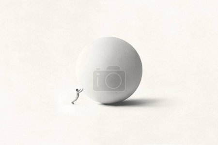 Téléchargez les photos : Illustration de l'homme roulant grosse balle lourde, concept surréaliste - en image libre de droit