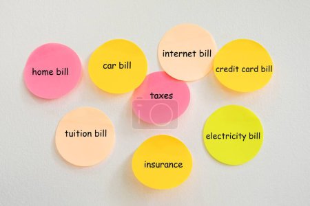 Photo for Remind note of personal expenses loan list on the wall plan to pay debt for home, car, taxes or monthly finance concept - Royalty Free Image