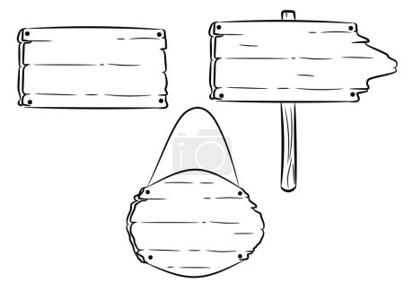 Ilustración de Outlined wooden direction info pointer vector illustration. Blank timber billboard. - Imagen libre de derechos