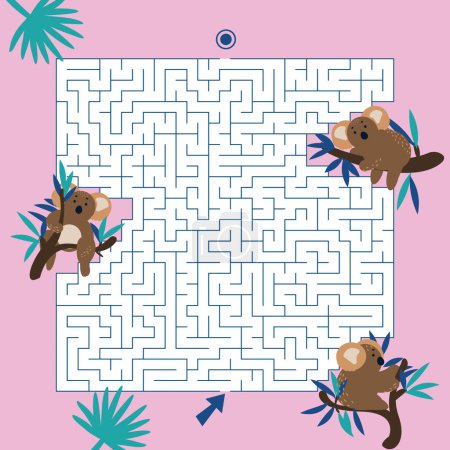 Maze game Labyrinth Koalas vector illustration. Colorful puzzle for kids.