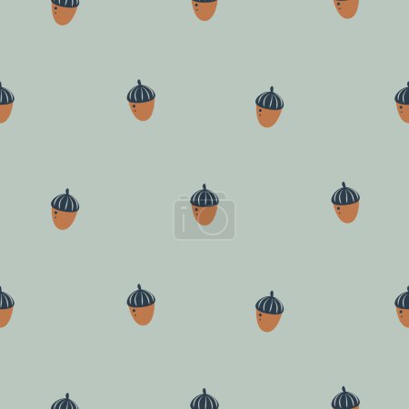 Eichelpflanze nahtlose Musterfliese. Cartoon handgezeichnetes Herbst-Design auf salbeigrünem Hintergrund. Flacher Vektordruck für Textilien, Textilien, Geschenkpapier, Tapeten