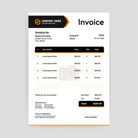 Elegant minimal black and orange invoice template