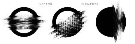 Ilustración de Set of Circular Graphic Elements. Glitch Halftone Texture. Vector Monochrome Illustration. - Imagen libre de derechos