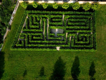 Photo for Above, advertisement, aerial, background, bush, design, explore, foliage, formal, garden, gardening, geometric, grass, green, hedge, hide and seek, high angle view, historic, hornbeam, labyrinth, land - Royalty Free Image