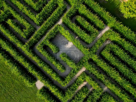 Photo for Above, advertisement, aerial, background, bush, design, explore, foliage, formal, garden, gardening, geometric, grass, green, hedge, hide and seek, high angle view, historic, hornbeam, labyrinth, land - Royalty Free Image