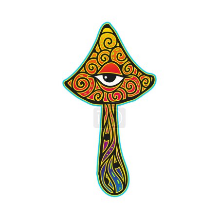 Illustration for Psychedelic Magic Mushrooms. Vector illustration. Zen art. Decorative mushrooms, hippie, hallucination psilocybin 60s 70s - Royalty Free Image