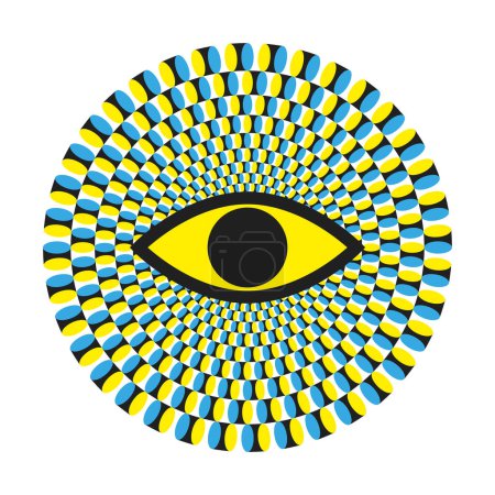 Ilustración de Ilusión óptica Diseño con ojos. Arte óptico hipnótico visual en movimiento. Ilustración vectorial. Estilo hippie decorativo, alucinación, psilocibina. 60, 70 años - Imagen libre de derechos