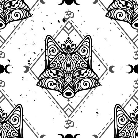 Ilustración de Adorno del mandala de Fox. Ilustración vectorial. Flor Dibujo étnico. Animal de zorro en estilo boho zen. Boho, patrón hippie - Imagen libre de derechos