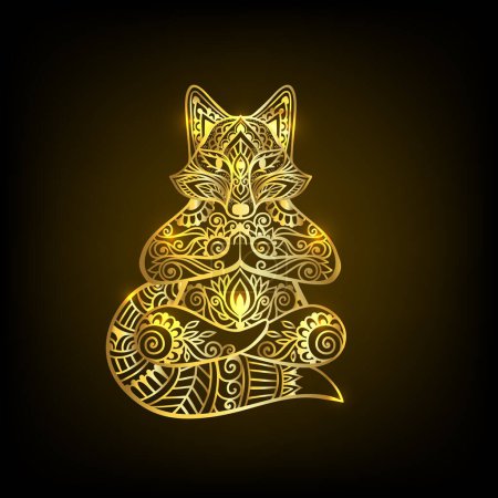 Illustration for Fox head Yoga poseVector illustration. Flower Ethnic drawing. Decorative Fox animal in Zen boho style. Boho, hippie for decoration - Royalty Free Image