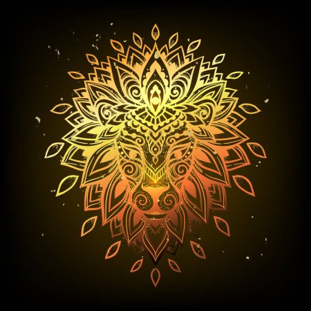 Illustration for Lion mandala ornament Gold. Vector illustration. Flower Ethnic drawing. Lion animal in Zen boho style. Coloring page, Leo zodiac, Astrology - Royalty Free Image