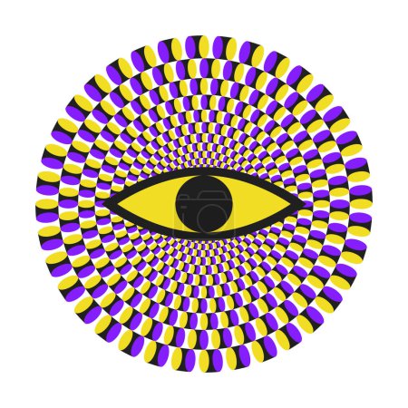 Ilustración de Ilusión óptica Diseño con ojos. Arte óptico hipnótico visual en movimiento. Ilustración vectorial. Estilo hippie decorativo, alucinación, psilocibina. 60, 70 años - Imagen libre de derechos