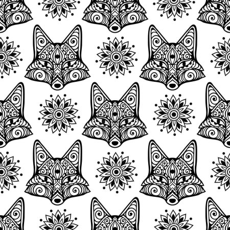 Illustration for Fox mandala ornament. Vector illustration. Flower Ethnic drawing. Fox animal in Zen boho style. Boho, hippie pattern - Royalty Free Image
