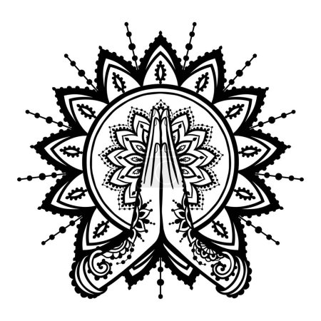 Illustration for Yoga OM namaste. Hands of woman elements. Vector illustration on ethnic style. Indian ornament mandala - Royalty Free Image